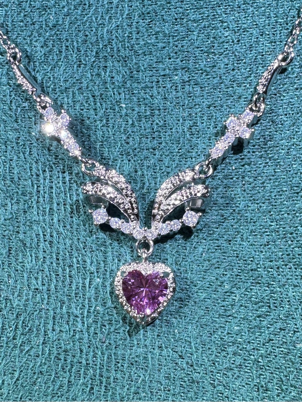 February Birthstone Amethyst Heart CZ Adjustable Necklace